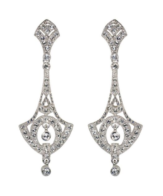 Pendientes novia estilo vintage de plata de ley rodinada con cristales blancos