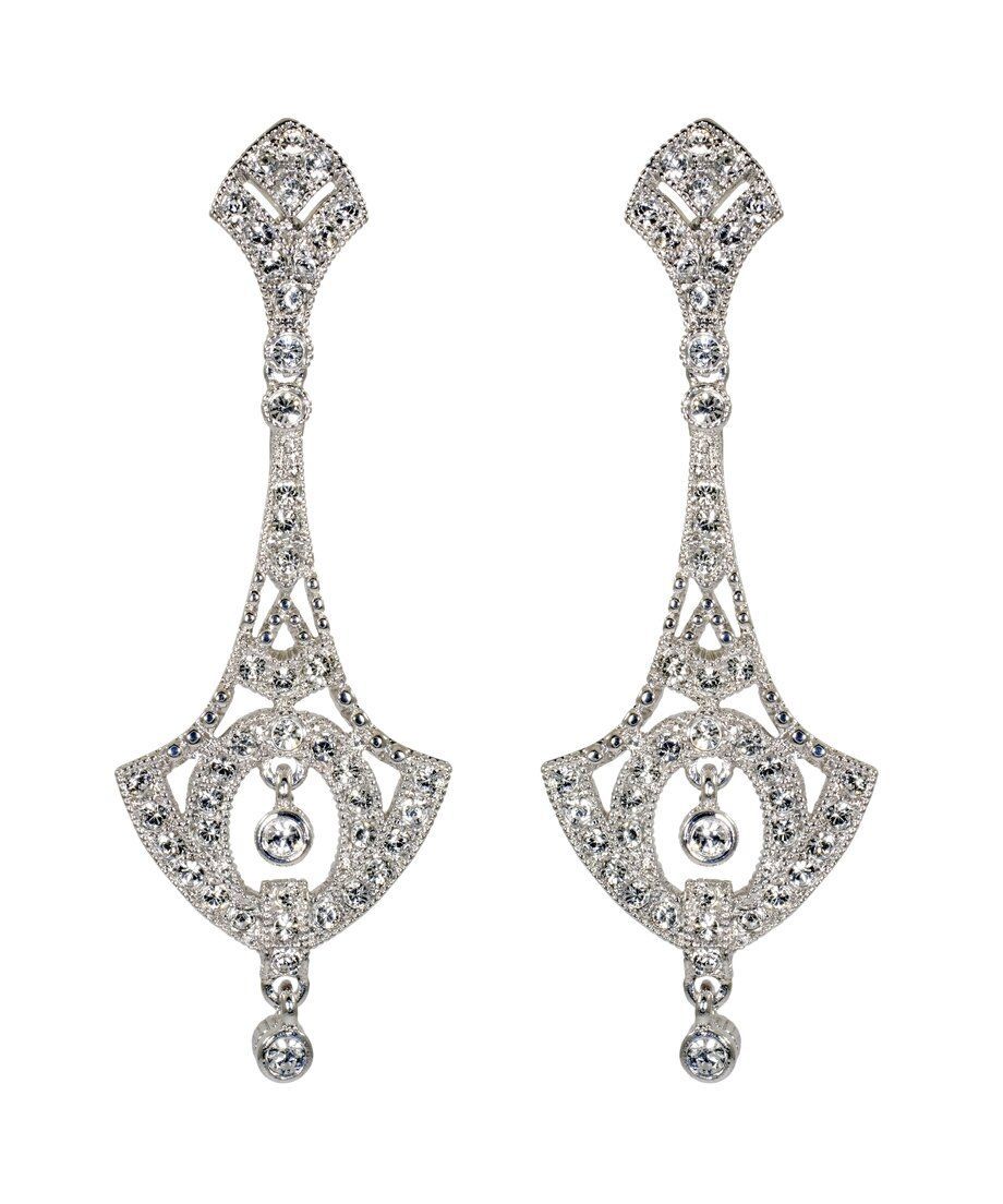 Pendientes novia estilo vintage de plata de ley rodinada con cristales blancos Pendientes novia estilo vintage de plata de ley rodinada con cristales blancos
