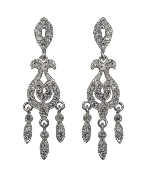 Pendientes novia flecos de plata rodinada con cristales Swarovski