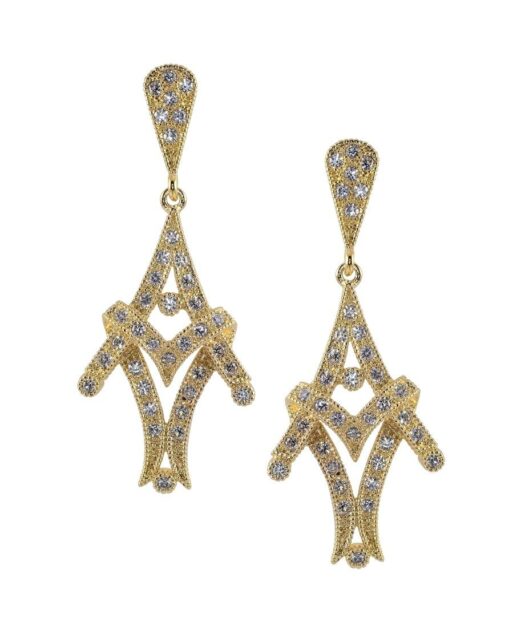 Pendientes novia lazo oro amarillo de plata con cristales Swarovski