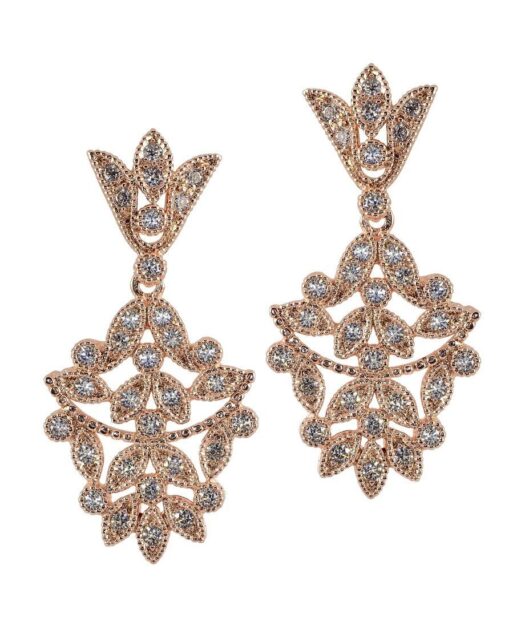 Pendientes novia oro rosa de plata de ley con cristales Swarovski