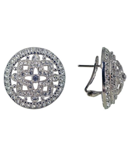 Pendientes omega círculo brillante de plata de ley rodinada con Swarovski Elements