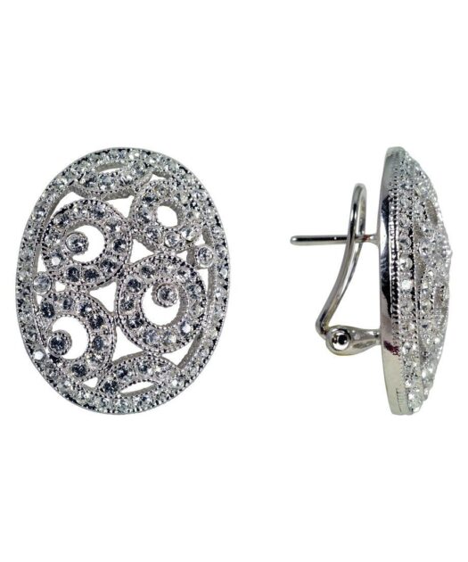 Pendientes omega círculos brillantes Swarovski Elements de plata bañada en rodio