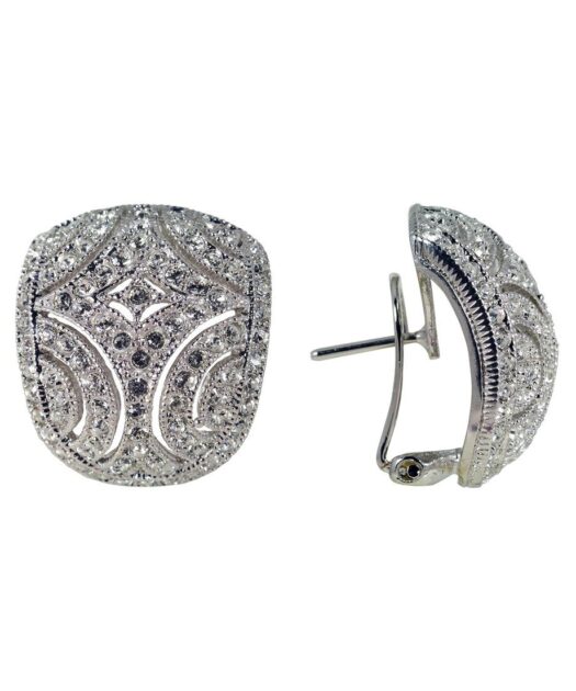 Pendientes omega clásicos de plata rodinada con cristales Swarovski brillantes