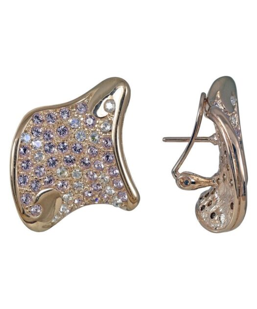Pendientes omega oro rosa de plata de ley con cristales Swarovski