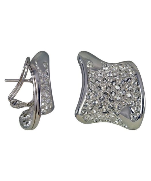 Pendientes omega plata rodinada con cristales Swarovski brillantes