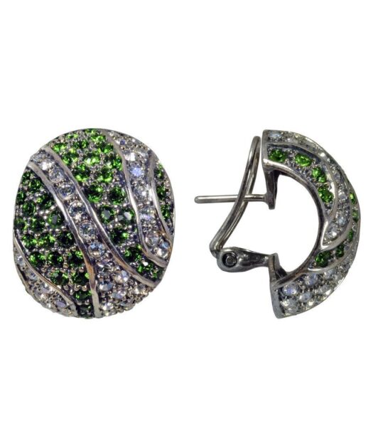 Pendientes omega verdes y blancos de plata rodinada con Swarovski Elements