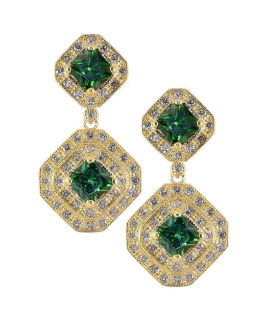 Pendientes oro amarillo circonitas verdes con base de plata de ley