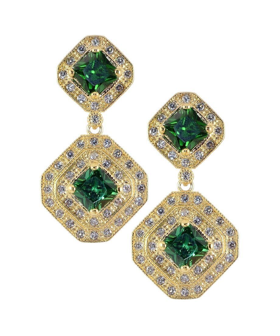Pendientes oro amarillo circonitas verdes con base de plata de ley