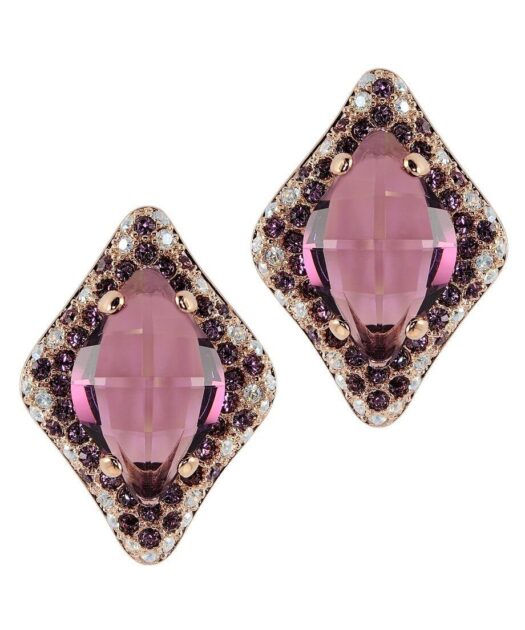 Pendientes oro rosa con cristales facetados Swarovski y cierres omega