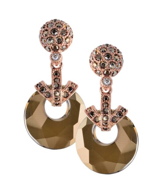 Pendientes oro rosa con discos marrones de plata de ley con Swarovski Elements