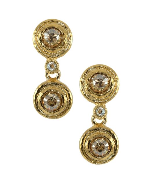 Pendientes plata dorada dobles con cristales marrones