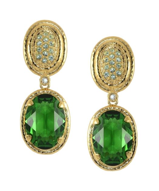 Pendientes plata dorada con cristales Swarovski verdes