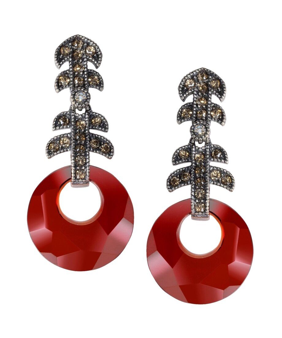 Pendientes plata envejecida con discos rojos Swarovski y cierre presión Pendientes plata envejecida con discos rojos Swarovski y cierre presión