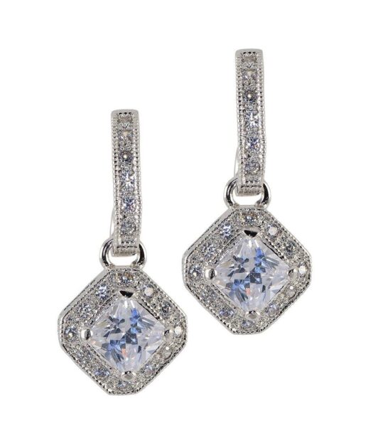 Pendientes plata rodiada circonitas blancas con talla cuadrada