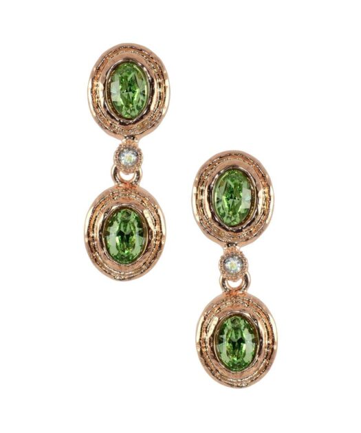 Pendientes plata rosa dobles verdes con Swarovski Elements