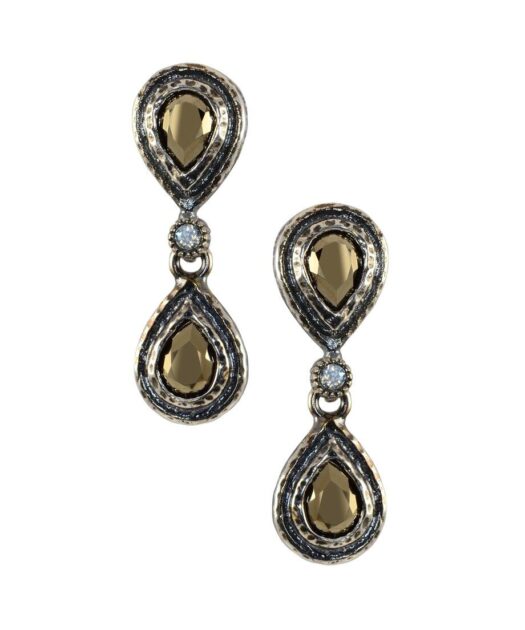 Pendientes plata vieja doble marrones con cristales Swarovski