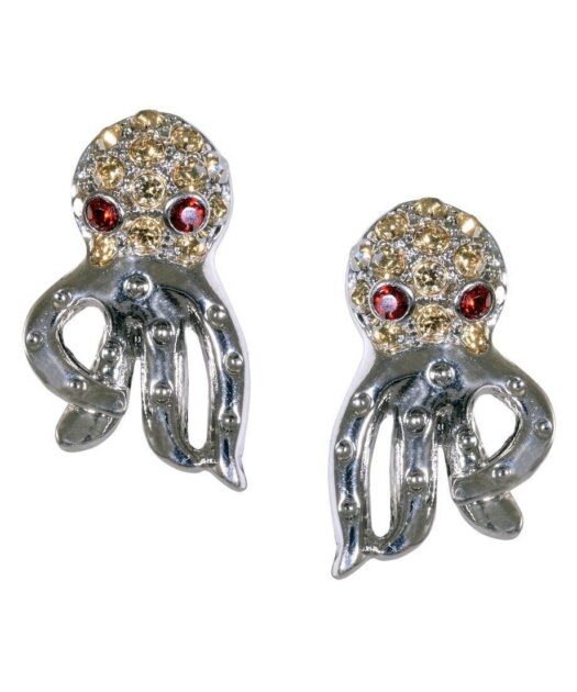 Pendientes Pulpo de plata rodinada y cristales de Swarovski en diversos colores