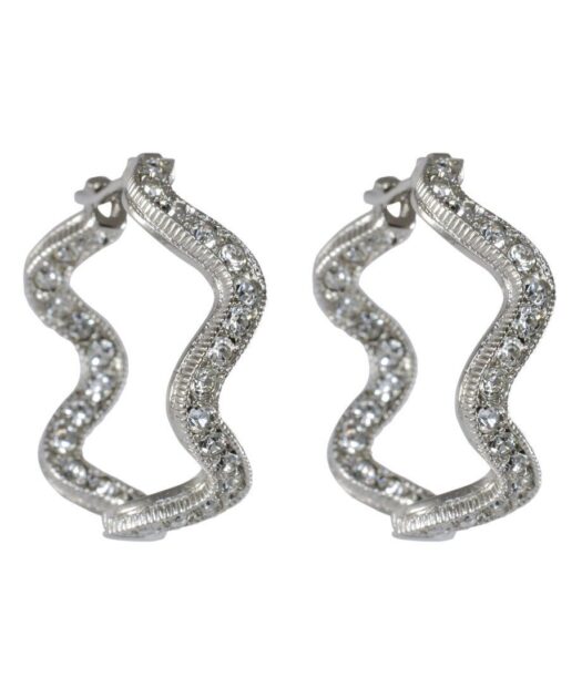 Pendientes retorcidos de aro con cristal blanco en plata rodinada