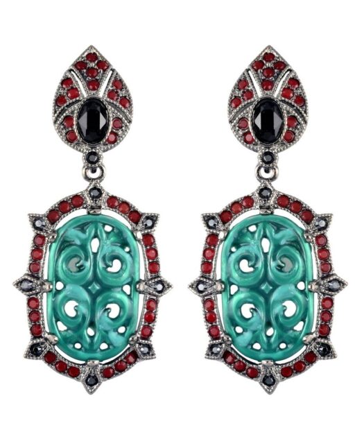 Pendientes rojos y verdes con esmalte de plata con efecto envejecido