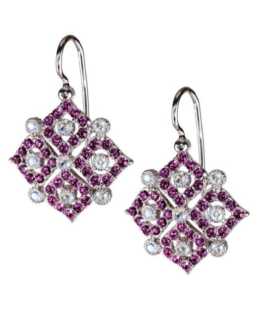 Pendientes rombo morado de plata bañada en rodio con Swarovski Elements