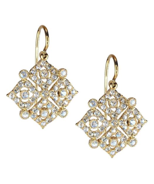 Pendientes rombo oro amarillo de plata de ley con cierre hippie