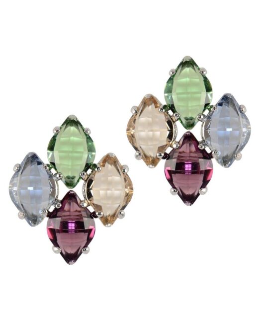 Pendientes rombos de colores en plata de ley con Swarovski