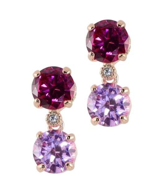 Pendientes rosas circonitas de colores de plata bañada en oro rosa