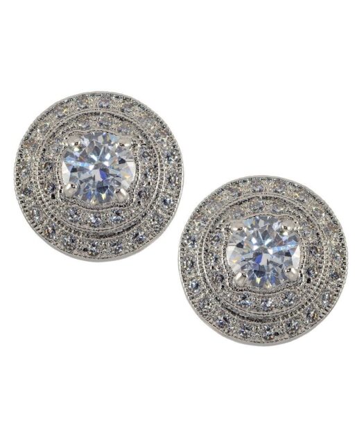 Pendientes roseta circonitas redondas de plata de primera ley