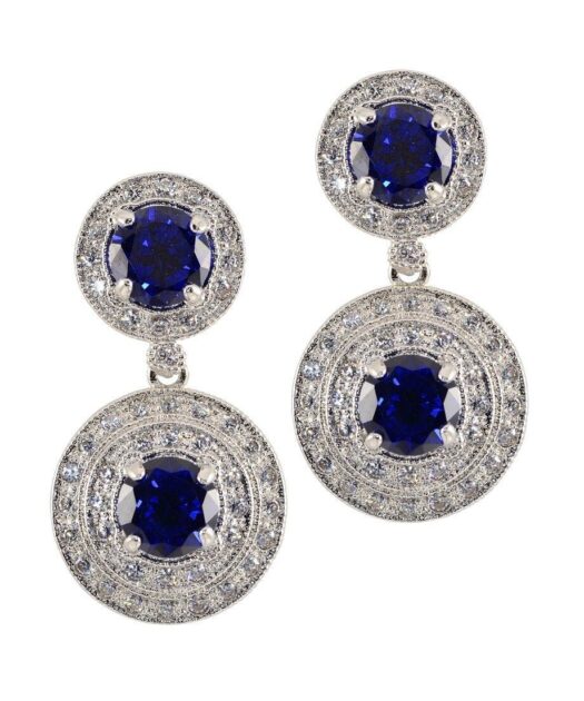 Pendientes rosetas circonitas azules de plata bañada en rodio