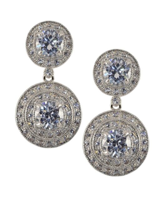 Pendientes rosetas circonitas blancas de plata de ley rodinada