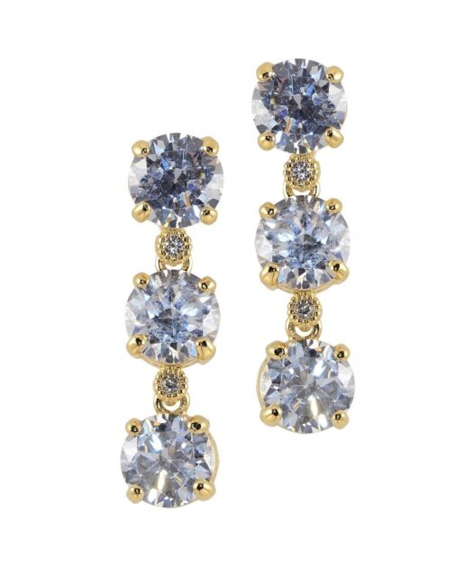 Pendientes triple circonita de plata bañada en oro amarillo
