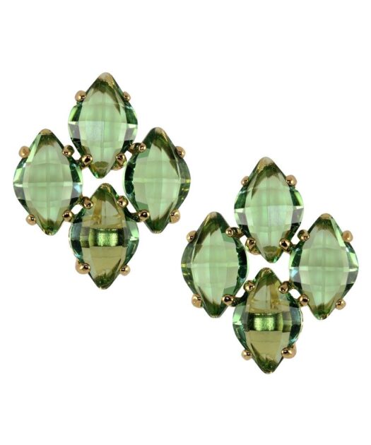 Pendientes verdes de rombos en plata bañada en oro amarillo con Swarovski