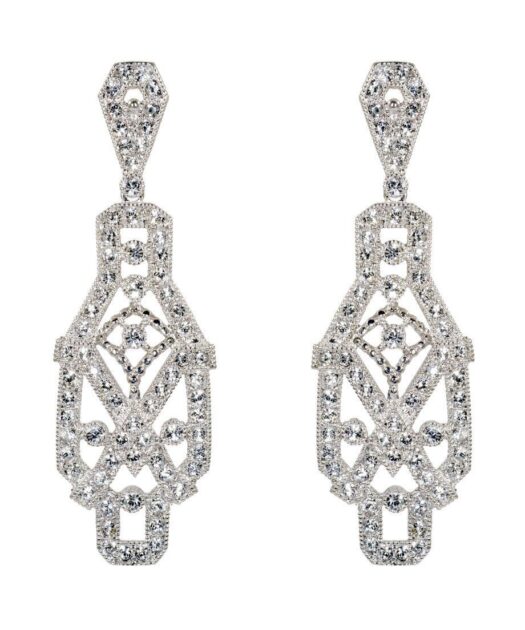 Pendientes vintage brillantes para novia de plata rodinada con cristal Swarovski