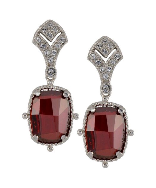 Pendientes vintage cristal granate de plata de ley con cierre presión