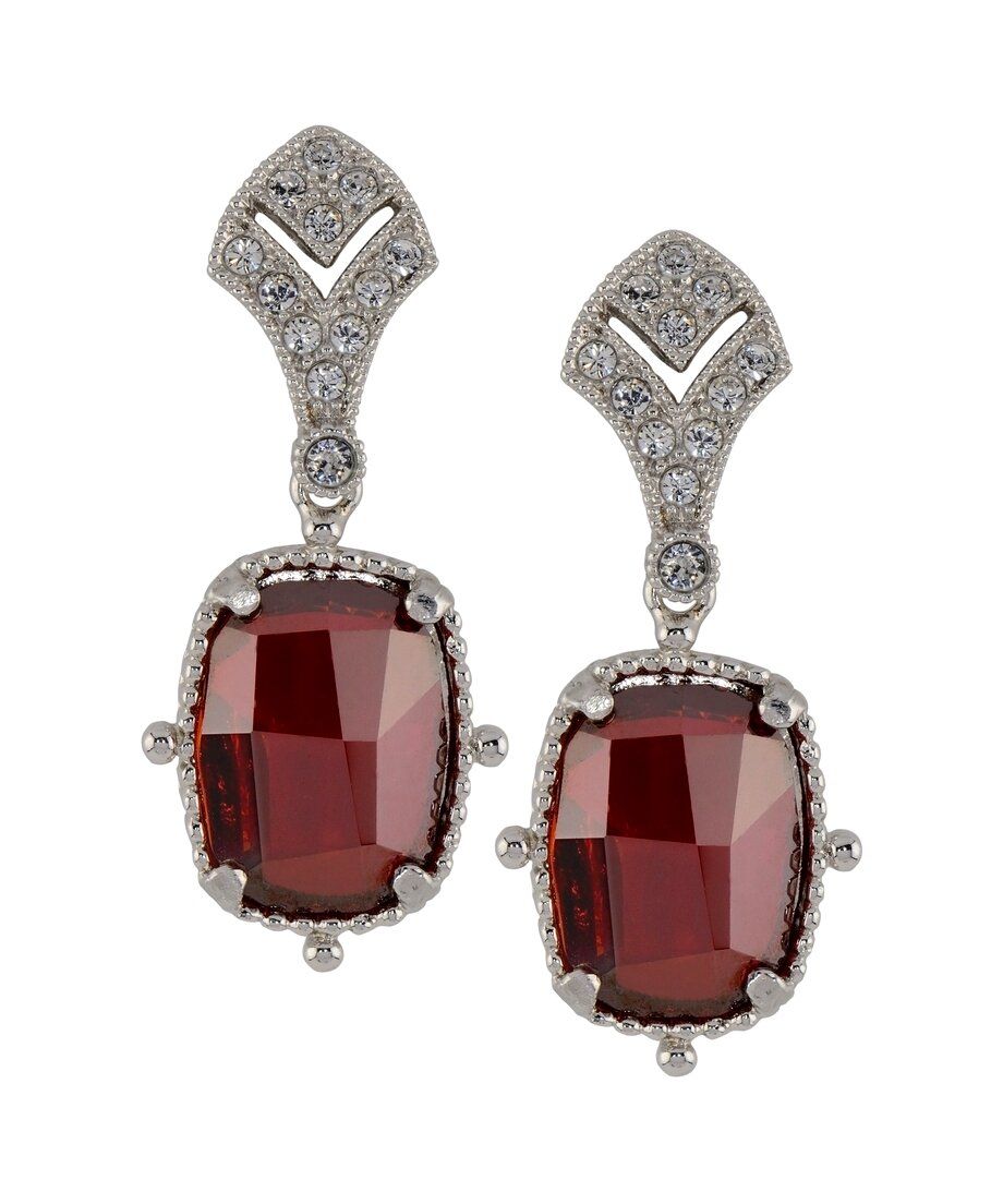 Pendientes vintage cristal granate de plata de ley con cierre presión Pendientes vintage cristal granate de plata de ley con cierre presión
