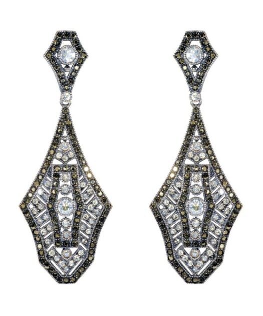 Pendientes vintage de plata con cristales Swarovski dorados y blancos