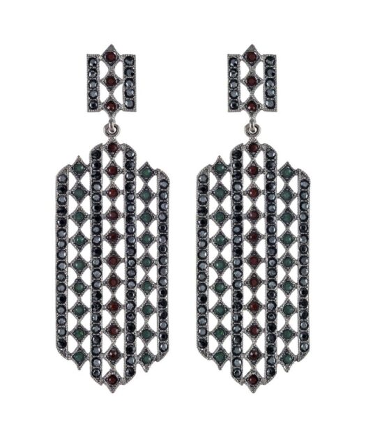 Pendientes vintage grandes de plata con Swarovski y cierres omega