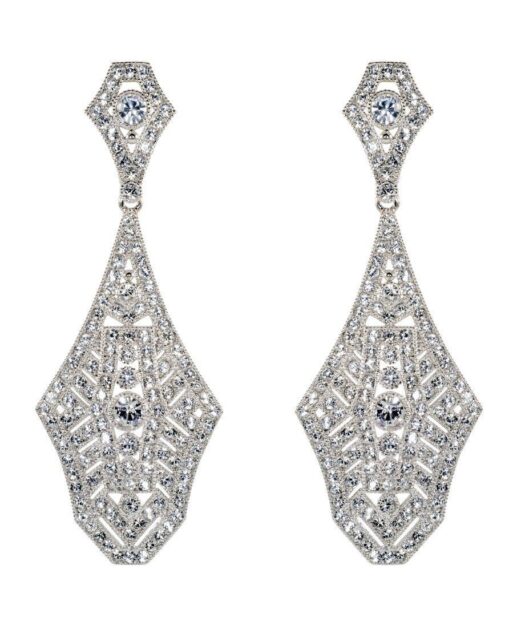 Pendientes vintage grandes novia de plata de ley rodinada con Swarovski