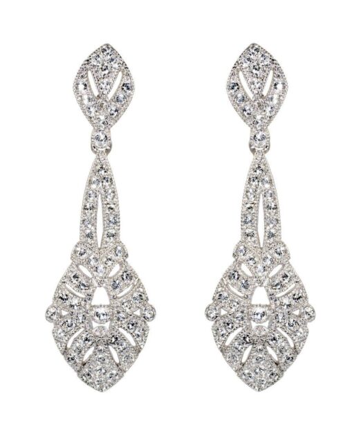 Pendientes vintage novia de plata de ley rodinada con cristal Swarovski