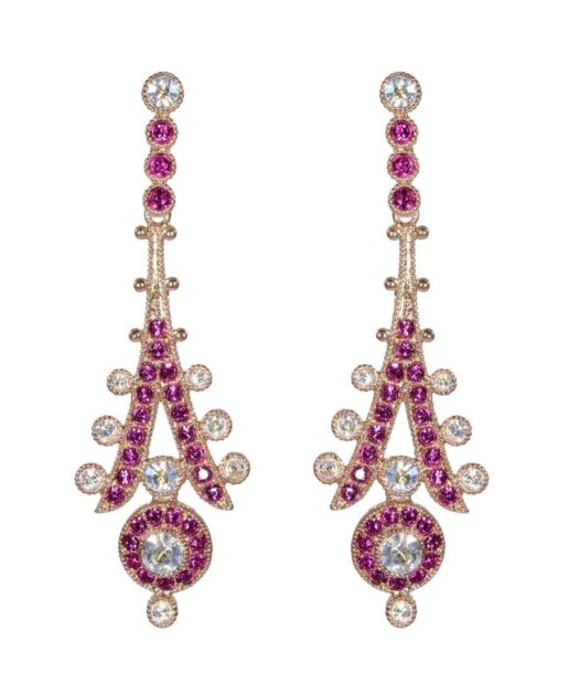 Pendientes vintage rosas y fucsias de plata de ley bañada en oro