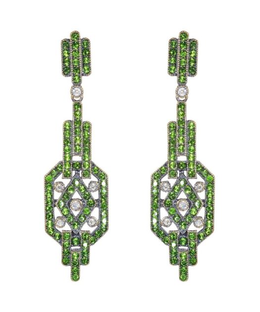 Pendientes vintage verdes de plata de ley con cristales Swarovski