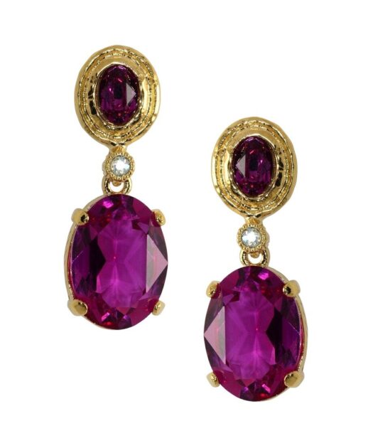 Pendientes violetas plata dorada con cierre de presión y Swarovski Elements