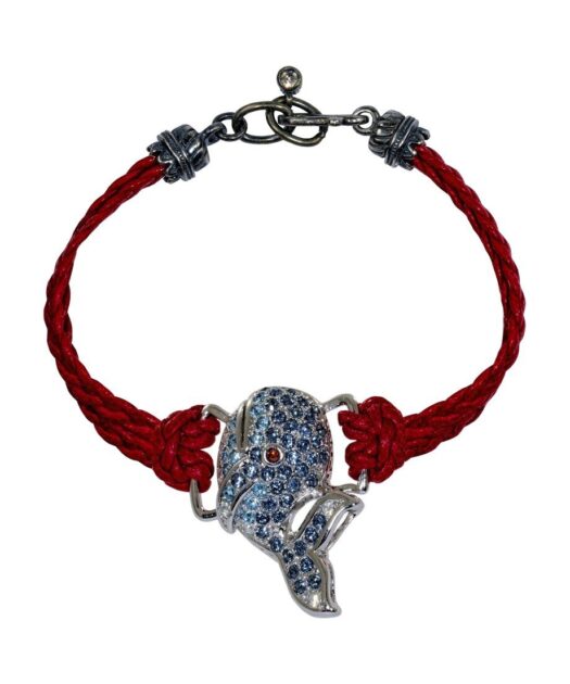 Pulsera Ballena de plata con cuero rojo trenzado