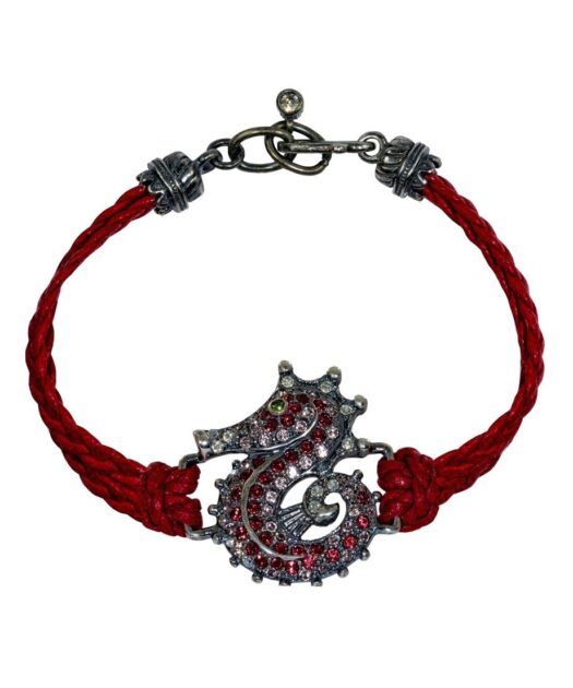 Pulsera Caballito de Mar de cuero rojo con Swarovski Elements