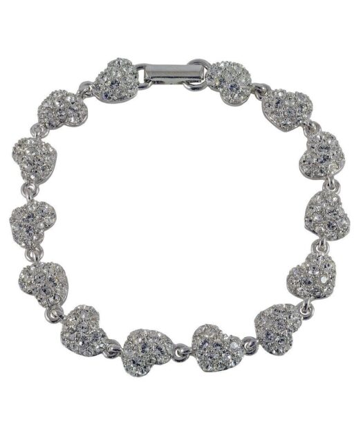 Pulsera corazones de plata de ley con cristales Swarovski