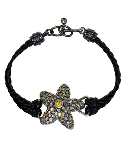 Pulsera Estrella de Mar de cuero, plata y cristales de Swarovski en diversos tonos de la colección de Máximo Betro. Joyería Turón, tienda online.