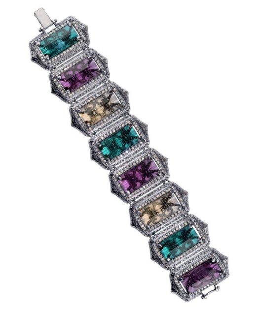 Pulsera étnica mujer de plata con cristales Swarovski de colores