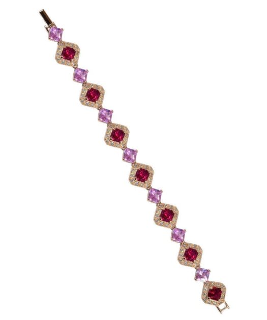 Pulsera plata con circonitas rojo rubí de plata de ley