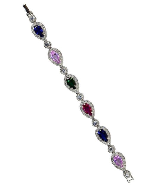 Pulsera plata rodiada circonitas de colores talla lágrima